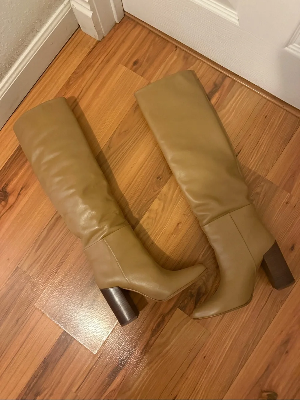 Zara Tan Over-the-Knee Leather Boots